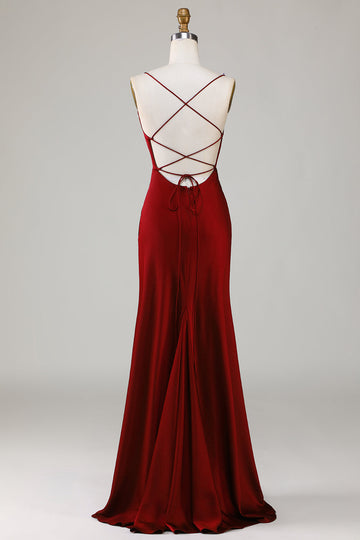 Vestido de Dama de Honor Borgoña Tirantes de Espagueti